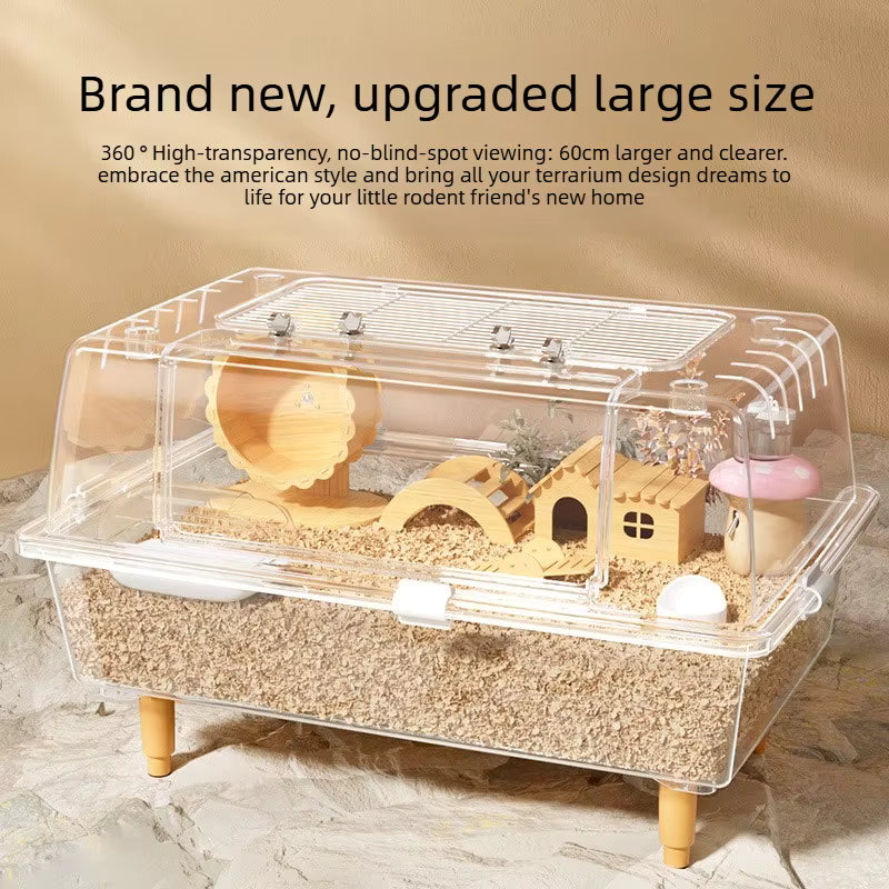 60cm Acrylic Hamster Cage, Large Transparent Habitat for Syrian Hamster & Mice, Spacious Villa-Style Chew-Proof Enclosure