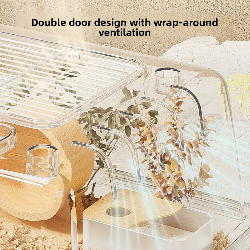 60cm Acrylic Hamster Cage, Large Transparent Habitat for Syrian Hamster & Mice, Spacious Villa-Style Chew-Proof Enclosure