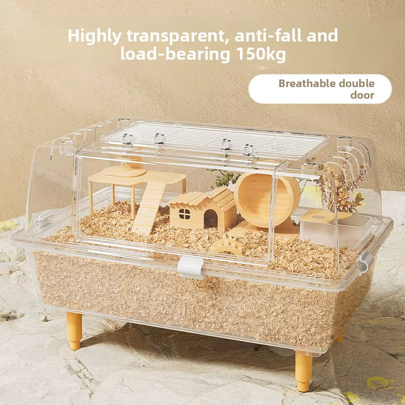 60cm Acrylic Hamster Cage, Large Transparent Habitat for Syrian Hamster & Mice, Spacious Villa-Style Chew-Proof Enclosure