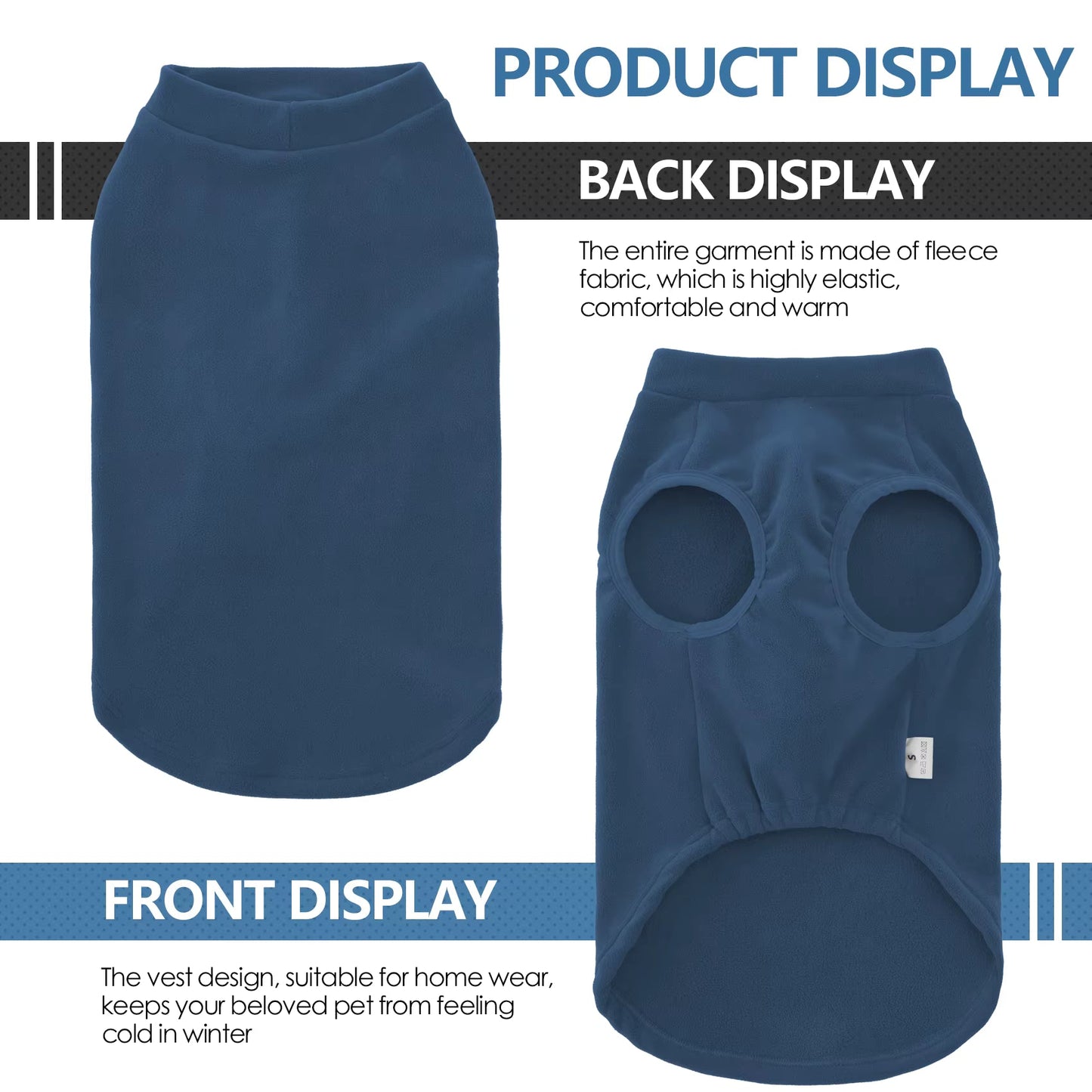 Fleece Dog Sweater,Stretchy Pullover Soft Dog Jacket,Lightweight Sweatshirt Pet Clothes Coats for Small Medium Large Dogs