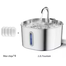 ZYFeeder 2.2L Automatic Cat Water Fountain Square Stainless Steel Pet Water Feeder Dog Water Fountain with window（No 5V 1A Plug）