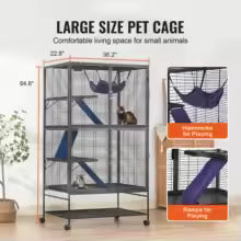 SucceBuy 64.6" Rolling Metal Ferret Cage Large 4-Tier Critter Nation Cage Small Animal Cage for Pet Rats Hamster Guinea