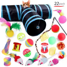 22 Pack Pet Cat Toys Interactive Combination Set Cat Toy Funny Cat Stick Sisal Mouse Bell Ball Tunnel Supplies Kitten Toys