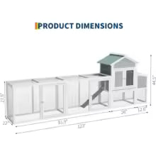 122'' Weatherproof Large Wooden Chicken Coop Outdoor Multi-Pet Hen House For 3-6 Chickens Ducks Rabbits Poultry Cage With Run