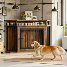 51" Corner Wooden Dog Crate Furniture with 2-Tier Shelves, Pet Kennel for Large Dogs, Space-Saving Dog Cage for TV Stand