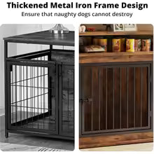 51" Corner Wooden Dog Crate Furniture with 2-Tier Shelves, Pet Kennel for Large Dogs, Space-Saving Dog Cage for TV Stand
