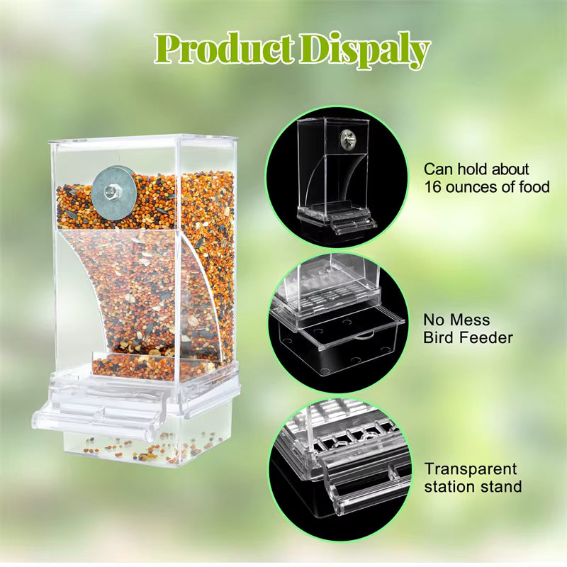 No Mess Bird Feeders Automatic Parrot Feeder Drinker Acrylic Seed Food Container Cage Accessories For Small And Medium Parakeets