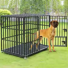 XXL Large Heavy Duty Dog Crate Strong Pet Cage Tear Resistant Square Tube Metal Kennel Playpen with Lockable Wheels and Tray