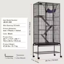 SucceBuy 64.6" Rolling Metal Ferret Cage Large 4-Tier Critter Nation Cage Small Animal Cage for Pet Rats Hamster Guinea