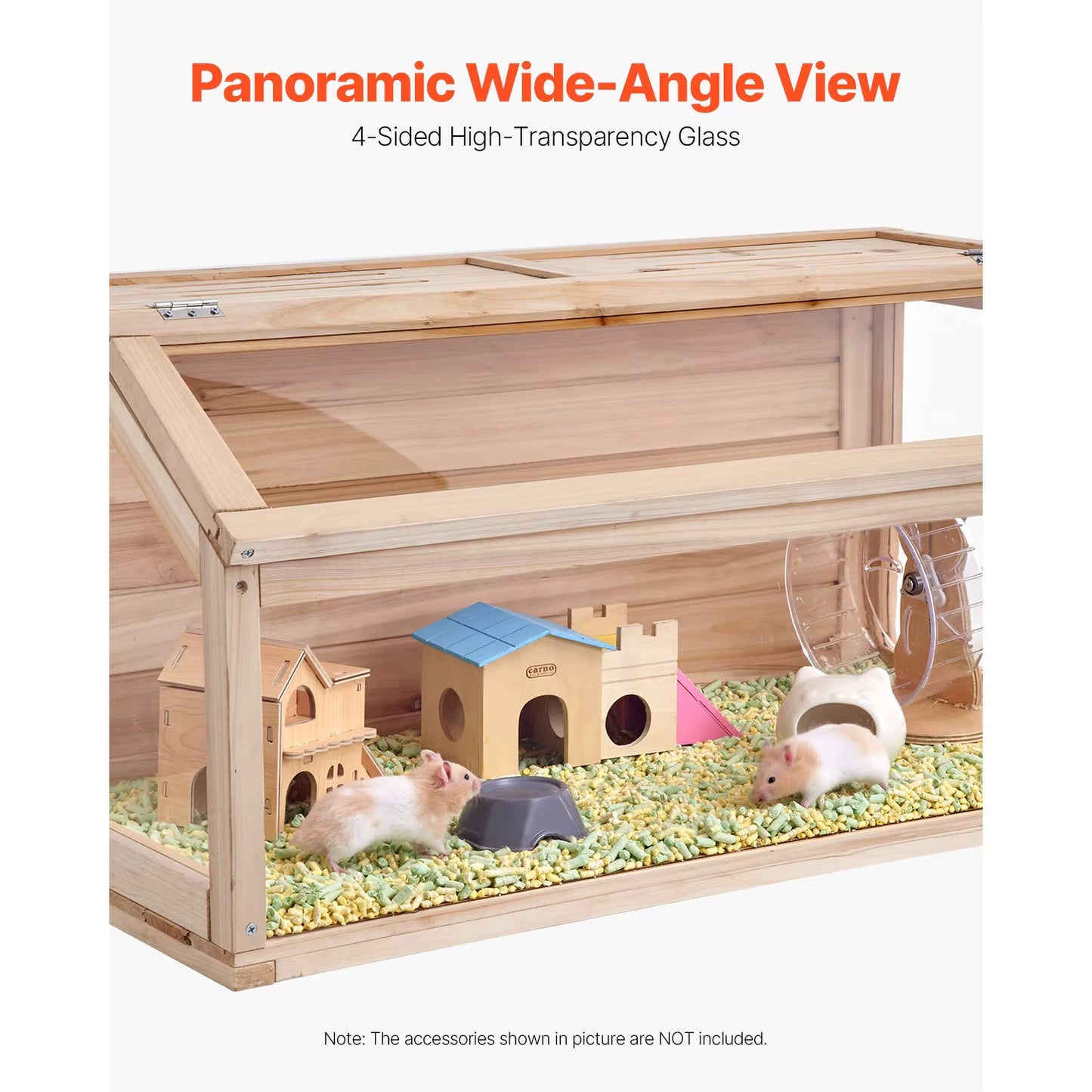 SucceBuy Wooden Hamster Cage 270° Viewing Hamster Habitat Hamster Cage with Openable Top Ventilated Animal Cage for Gerbils Mice