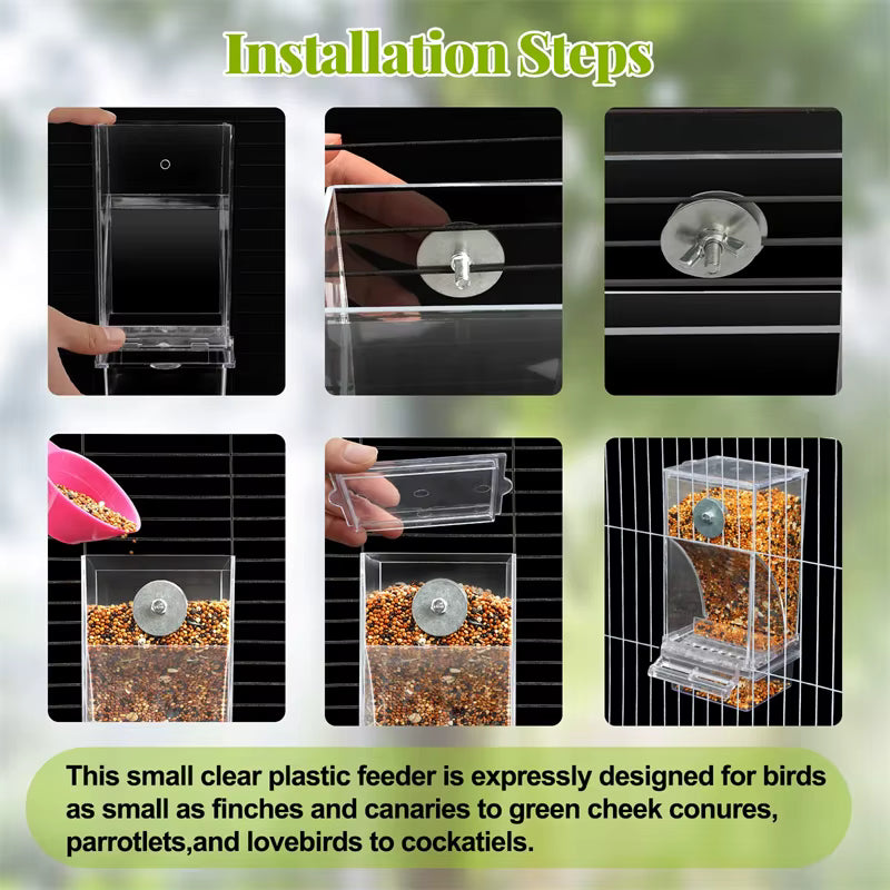 No Mess Bird Feeders Automatic Parrot Feeder Drinker Acrylic Seed Food Container Cage Accessories For Small And Medium Parakeets