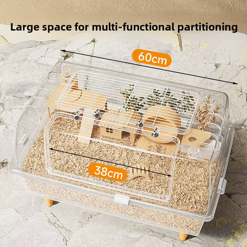 60cm Acrylic Hamster Cage, Large Transparent Habitat for Syrian Hamster & Mice, Spacious Villa-Style Chew-Proof Enclosure