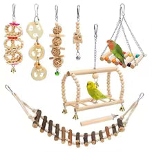 8PCS Chewing Standing Hanging Hammock Climbing Ladder Bird Cage Toys for Budgerigar, Parakeet and Other Small to Medium Birds