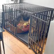 XXL Large Heavy Duty Dog Crate Strong Pet Cage Tear Resistant Square Tube Metal Kennel Playpen with Lockable Wheels and Tray