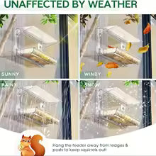Indestructible Large Window Bird Feeder with Removable Seed & Water Tray, for Wild Birds with 4 Super Strong Adhesive Hooks + 4