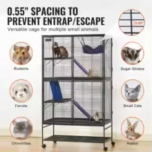 SucceBuy 64.6" Rolling Metal Ferret Cage Large 4-Tier Critter Nation Cage Small Animal Cage for Pet Rats Hamster Guinea